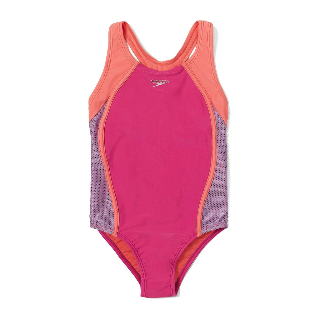 Speedo Girls' Mesh Splice Thick Strap 1 Piece Swimsuit