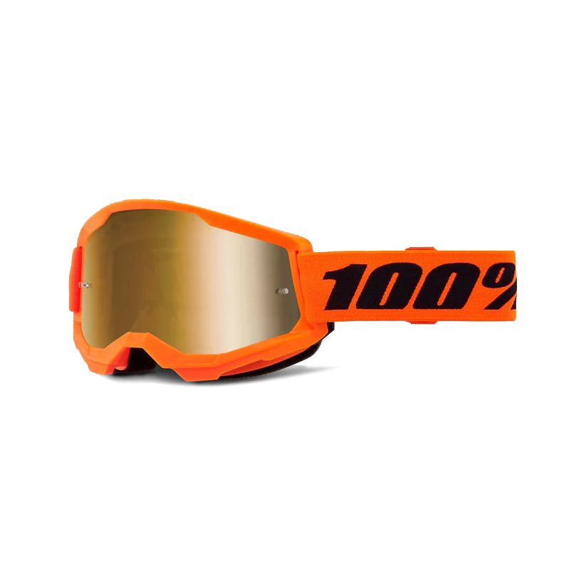 100% Strata 2 Moto/MTB Goggle - Neon Orange; Mirror True Gold