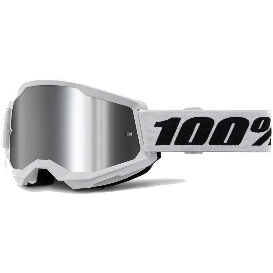 100% Strata 2 Moto/MTB Goggle - White; Mirror Silver