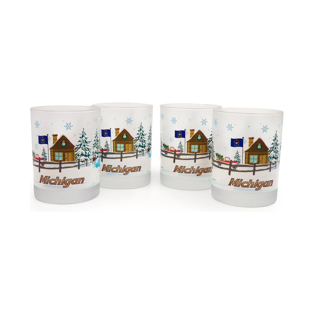 Home for the Holidays Double Old-Fashioned 14oz. Rocks Glasses - Christmas in Michigan - Set of 4