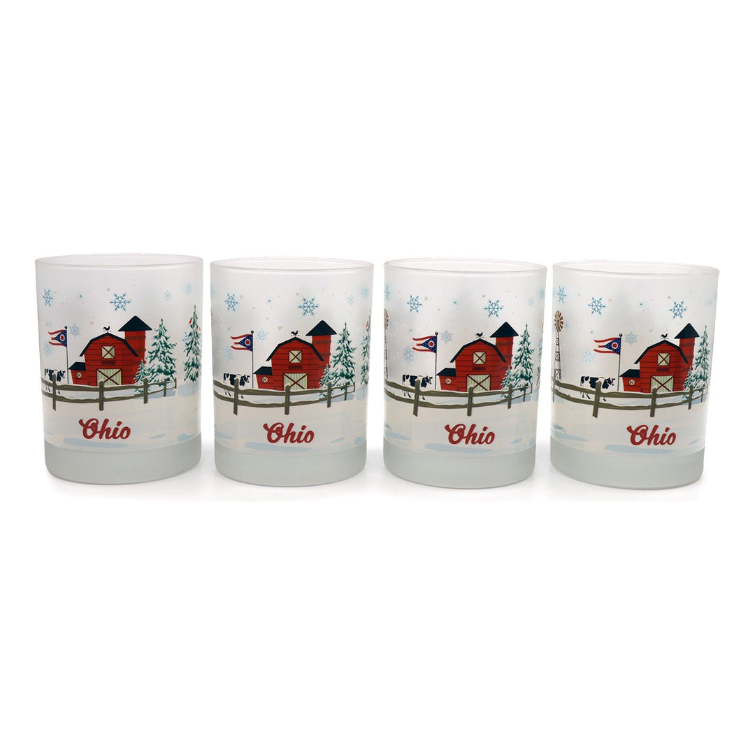 Home for the Holidays Double Old-Fashioned 14oz. Rocks Glasses - Christmas in Ohio - Set of 4