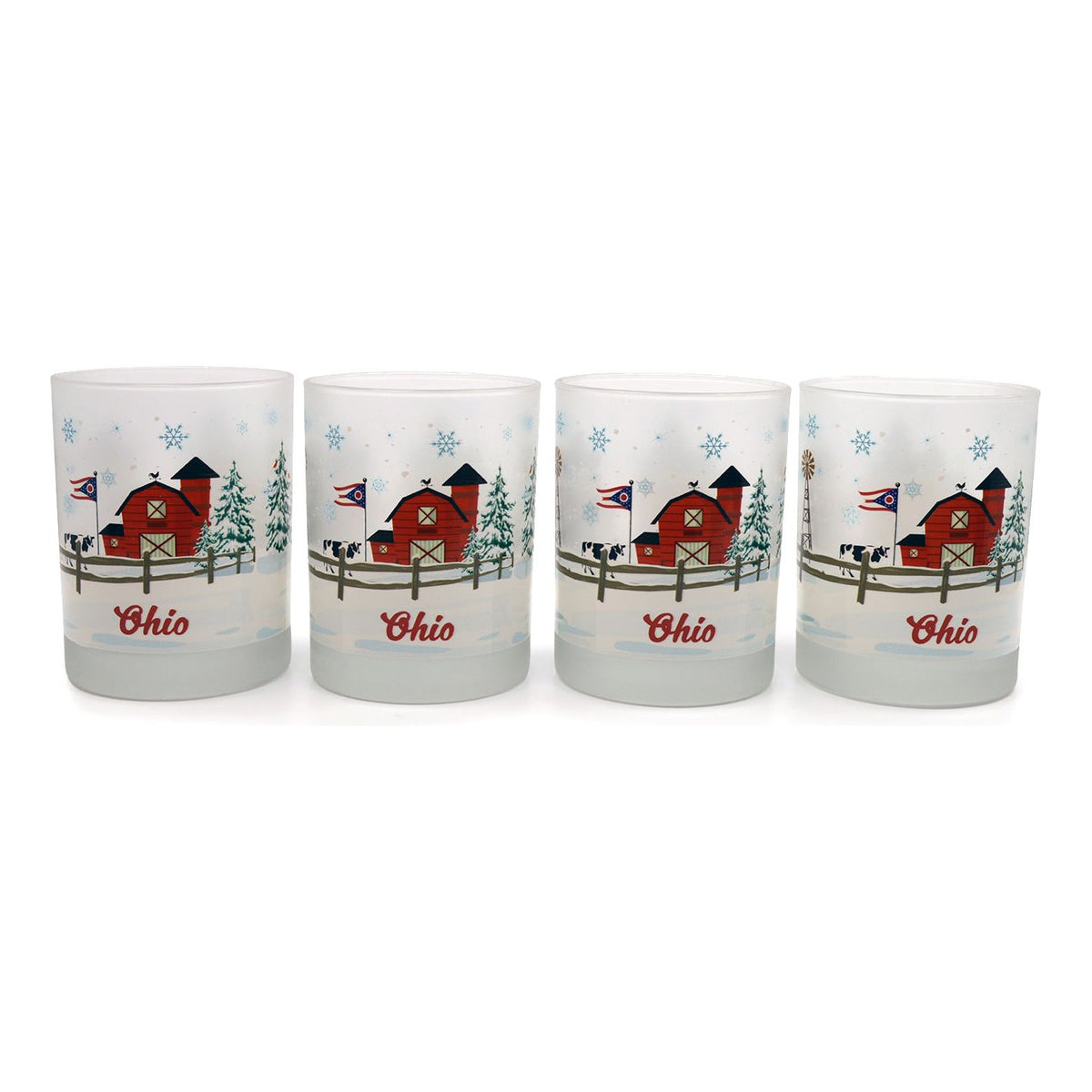 Home for the Holidays Double Old-Fashioned 14oz. Rocks Glasses - Christmas in Ohio - Set of 4