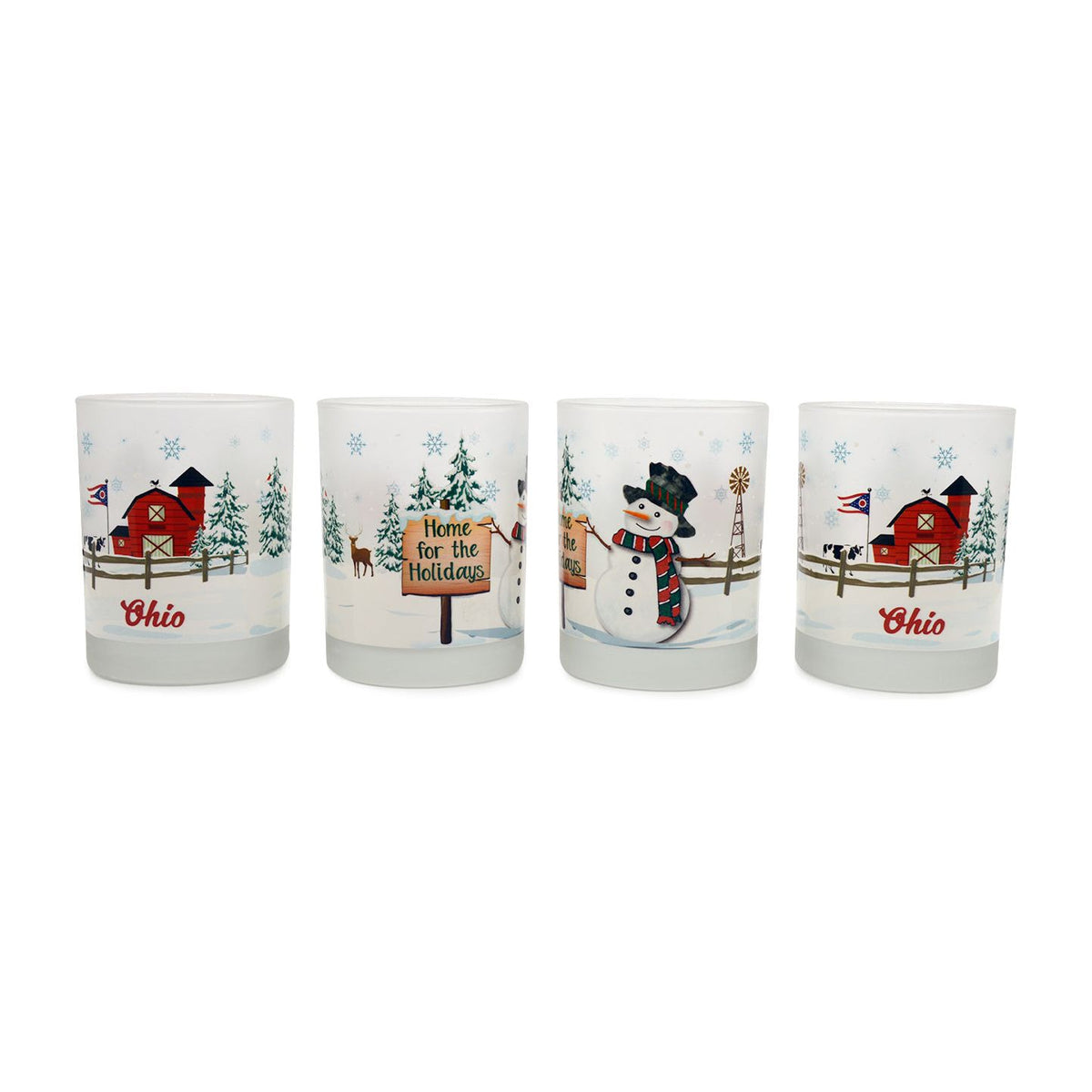 Home for the Holidays Double Old-Fashioned 14oz. Rocks Glasses - Christmas in Ohio - Set of 4