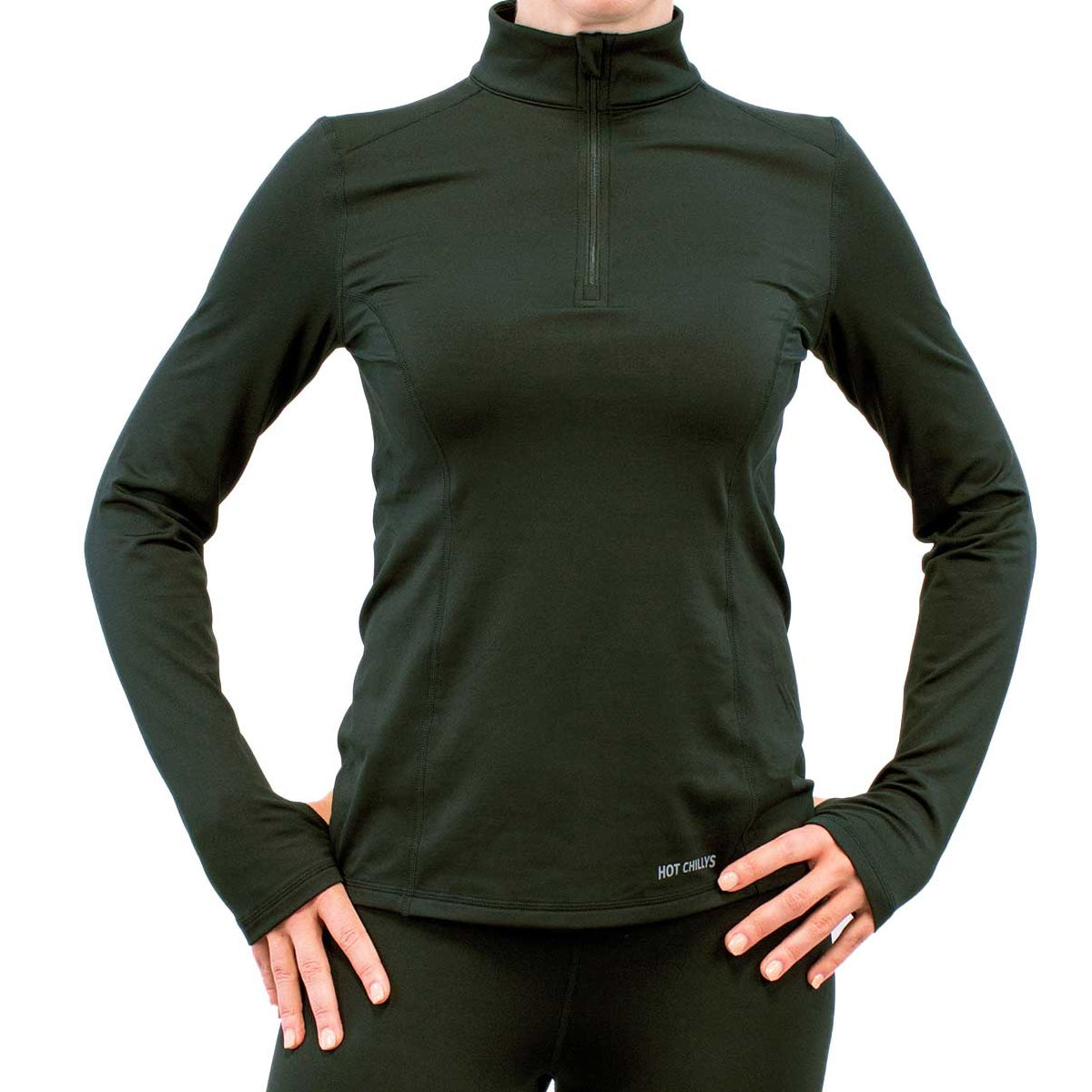 Hot Chillys Women's Micro-Elite Chamois Solid Zip-T