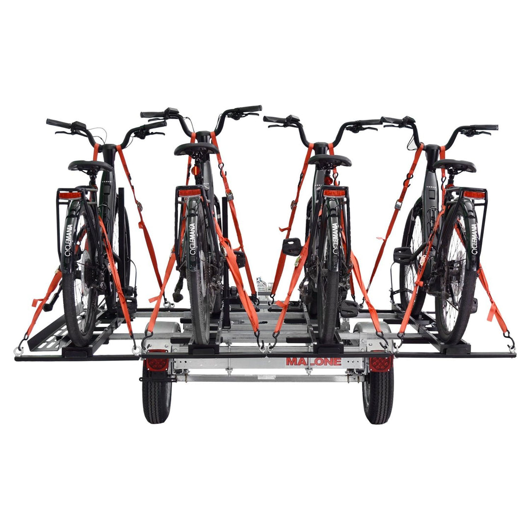 Malone MPG464-B4 MicroSport LowBed 4 E-Bike Trailer Package (4 E-Bike Racks, Kick Stand, Spare Tire)
