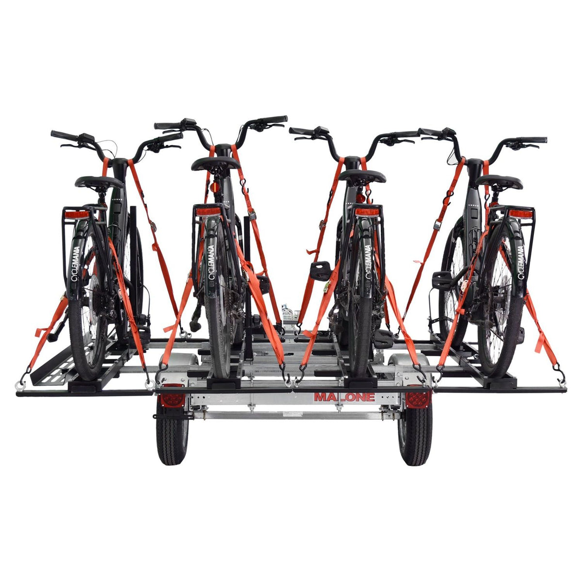 Malone MPG464-B4 MicroSport LowBed 4 E-Bike Trailer Package (4 E-Bike Racks, Kick Stand, Spare Tire)
