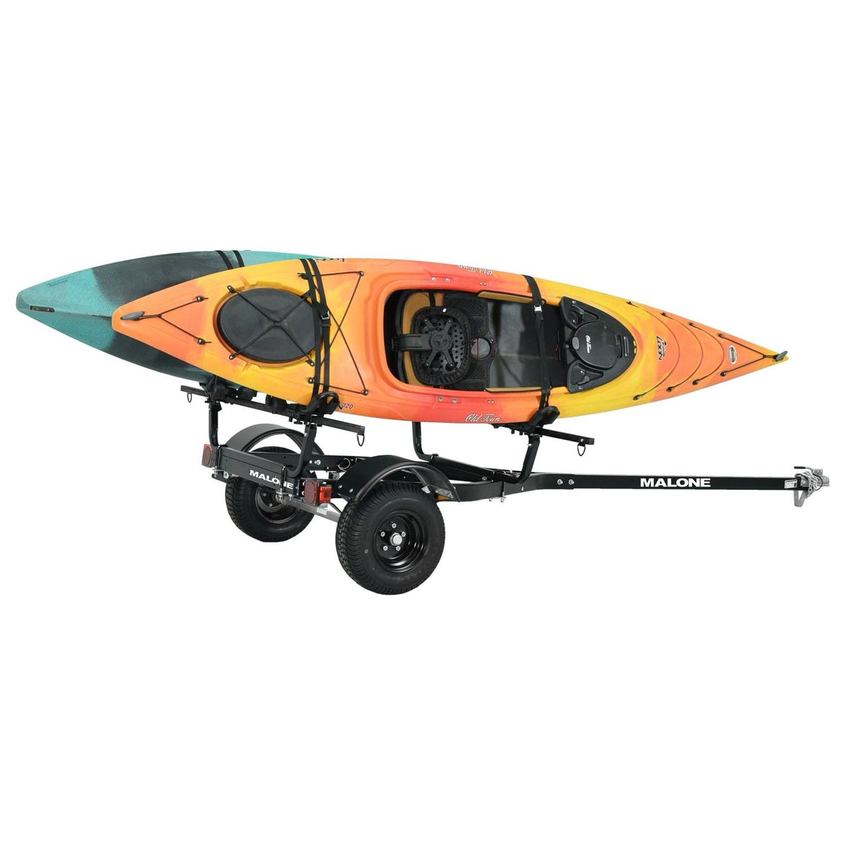 Malone MPG441G2-BLK MicroSport Off-Road 2 Kayak Trailer Package (2 Sets FoldAway-J, Spare Tire)