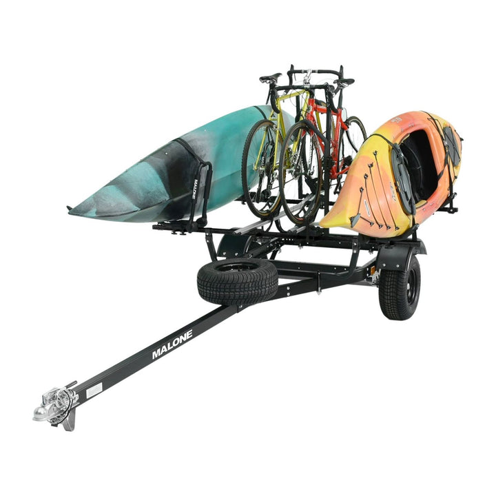 Malone MPG441KB-BLK MicroSport Off-Road 2 Kayak/2 Bike Trailer Package (2 FoldAway-J, 2 Bike Racks, Sp Tire)