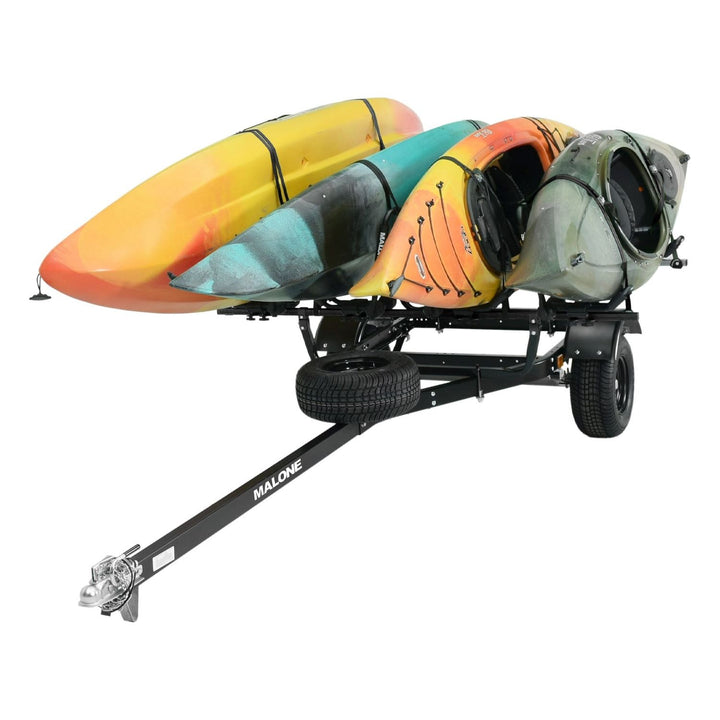 Malone MPG442G2-BLK MicroSport Off-Road 4 Kayak Trailer Package (4 Sets FoldAway-J, Spare Tire)