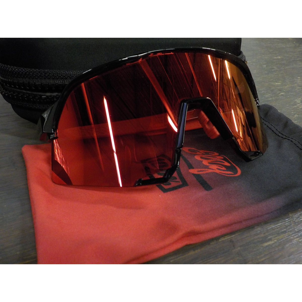 100% S3 LE Elly 24 Sunglasses - Gloss Black Matte Red; Hiper Fire Red Mirror - Used - Acceptable