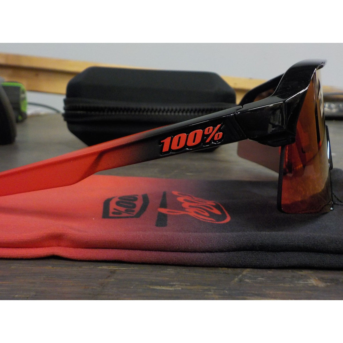 100% S3 LE Elly 24 Sunglasses - Gloss Black Matte Red; Hiper Fire Red Mirror - Used - Acceptable