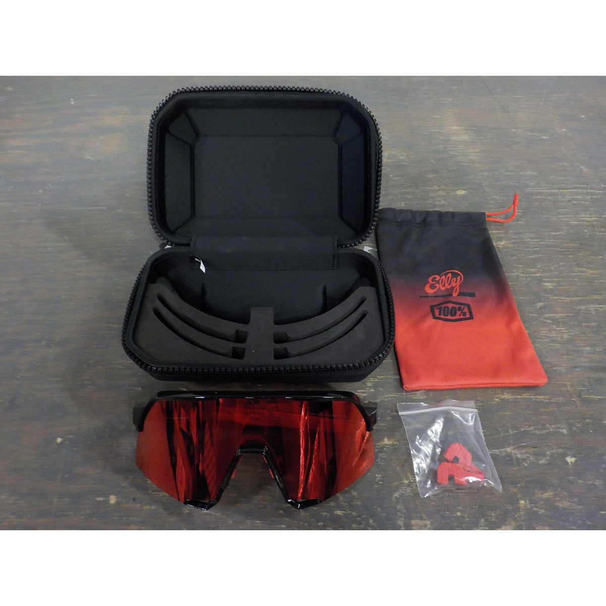 100% S3 LE Elly 24 Sunglasses - Gloss Black Matte Red; Hiper Fire Red Mirror - Used - Acceptable