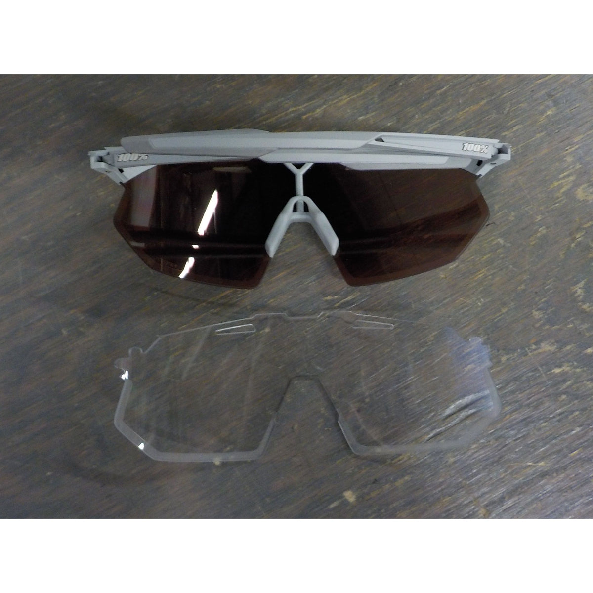 100% Hypercraft SQ Sunglasses - Matte Stone Grey; HiPER Crimson Silver Mirror - Used - Acceptable