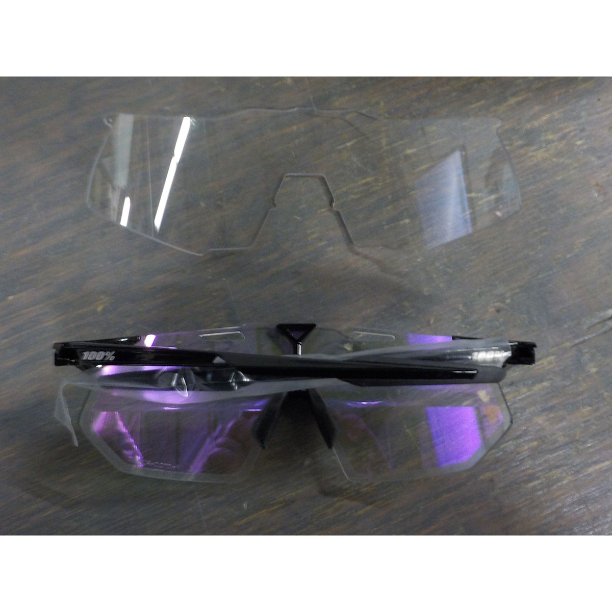 100% Hypercraft SQ Sunglasses - Gloss Black; Purple Mirror Photochromic - Used - Acceptable