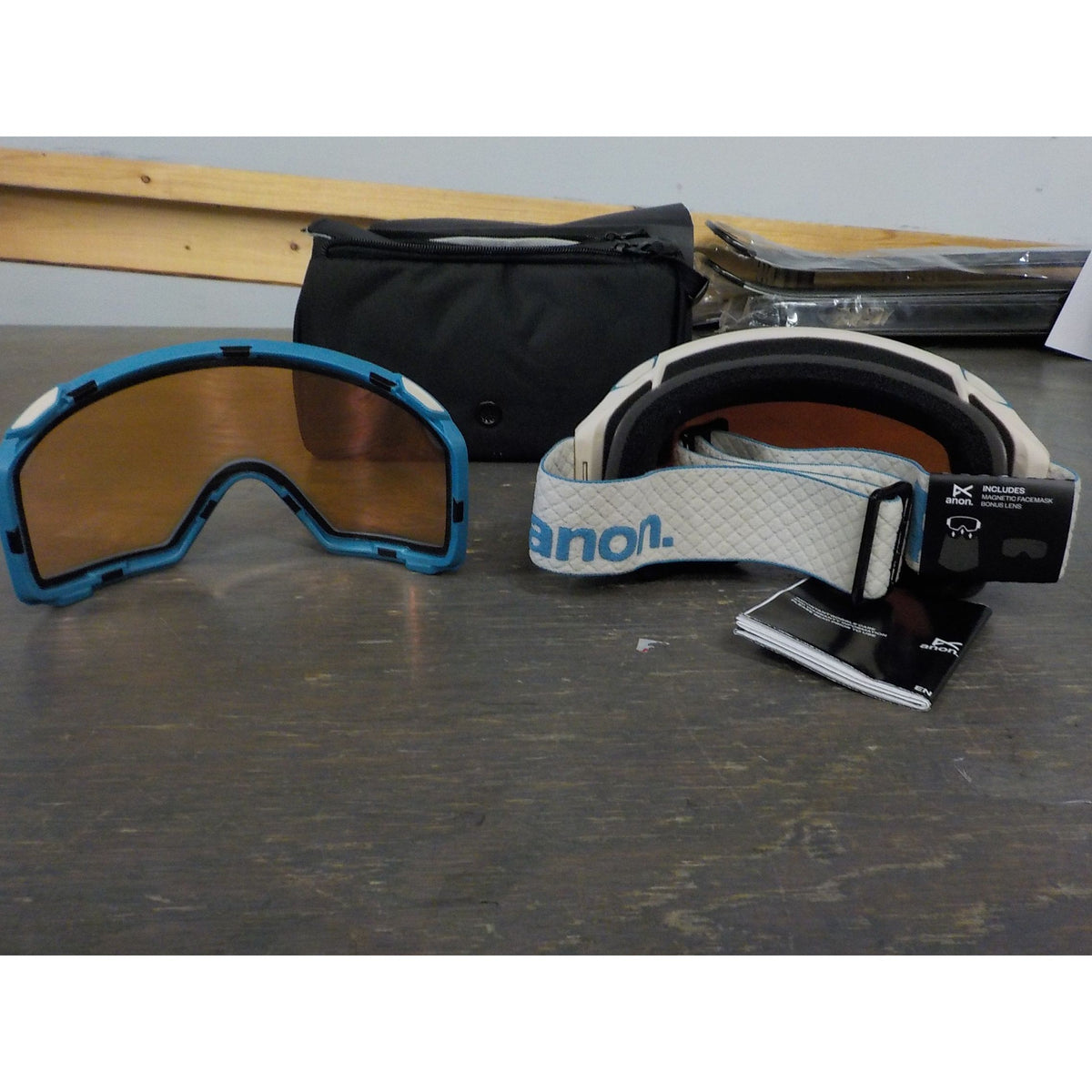 Anon M4 Goggles (Cylindrical) + Bonus Lens + MFI Face Mask - Oat; Prcve Vari Blue + Prcve Cloudy Pk - Used - Acceptable