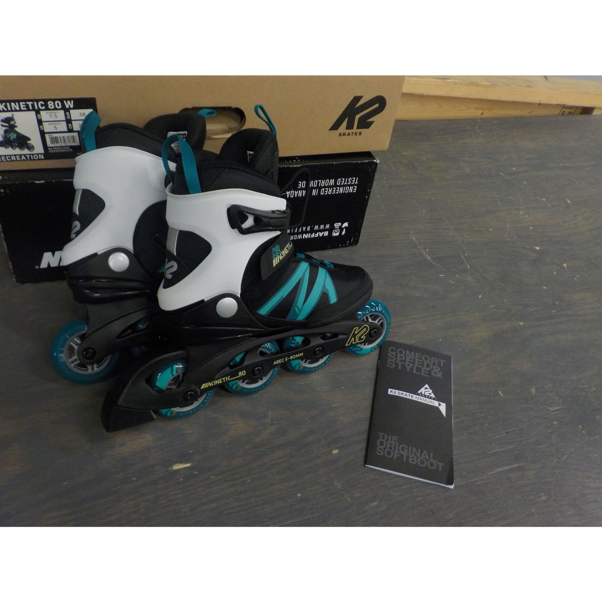 K2 Women&#39;s Kinetic 80 Inline Skates - Black/Turquoise - 7.5 - Used - Acceptable