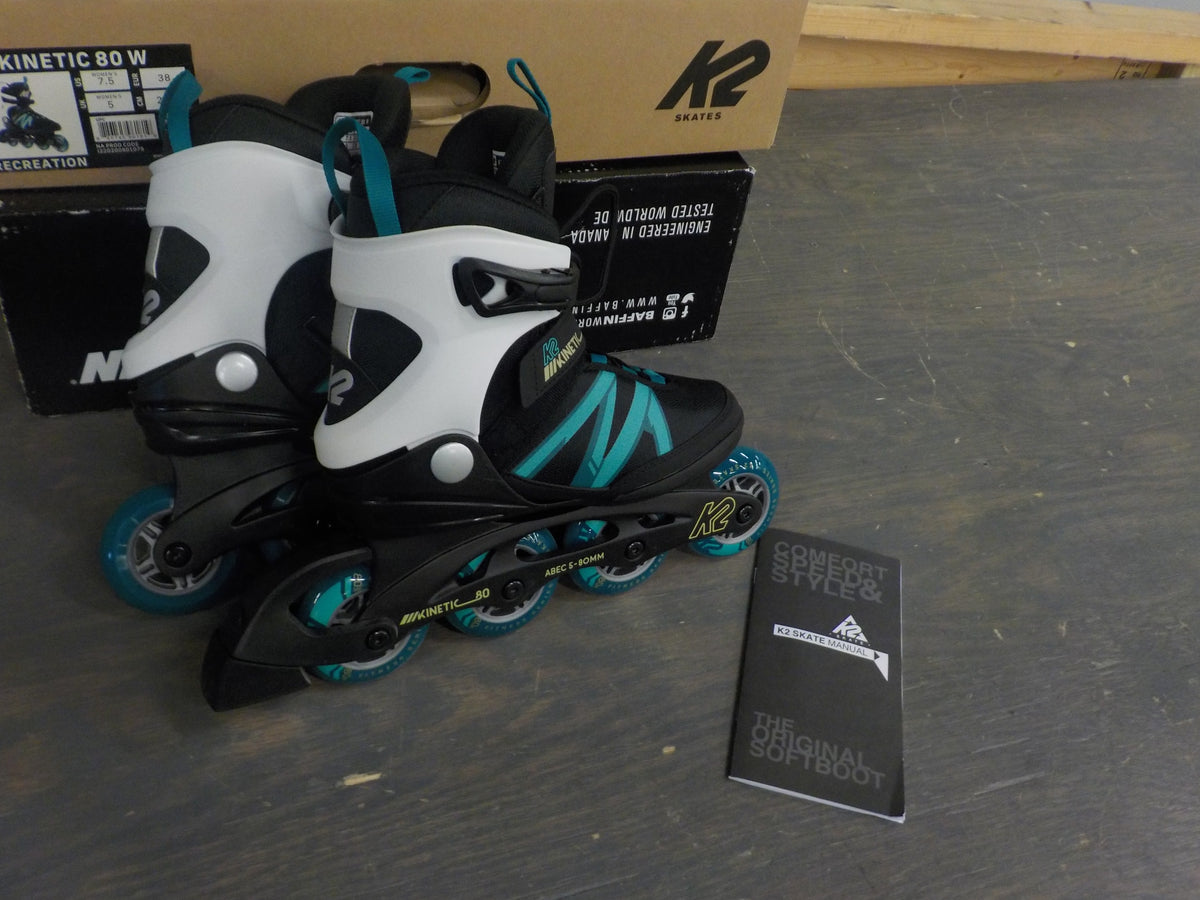 K2 Women's Kinetic 80 Inline Skates - Black/Turquoise - 7.5 - Used - Acceptable