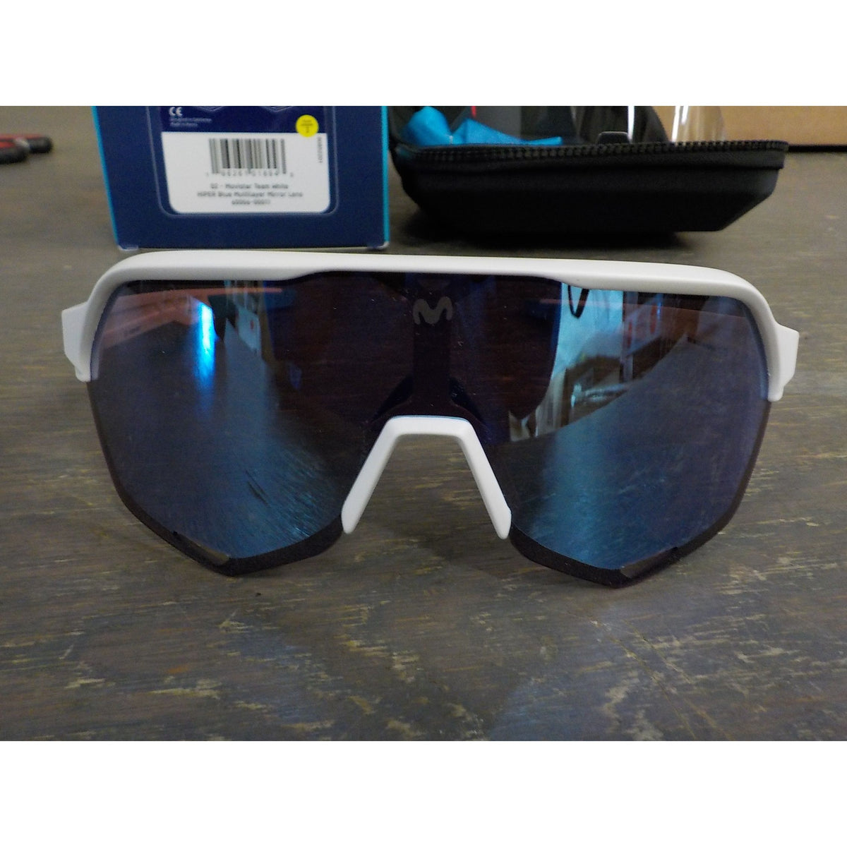 100% S2 Sunglasses - Movistar Team White; HiPER Blue Multilayer Mirror - Used - Acceptable
