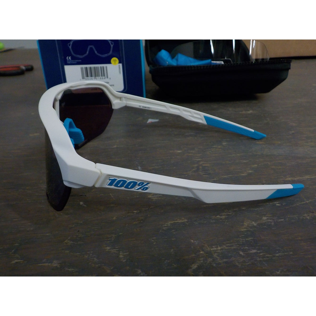 100% S2 Sunglasses - Movistar Team White; HiPER Blue Multilayer Mirror - Used - Acceptable