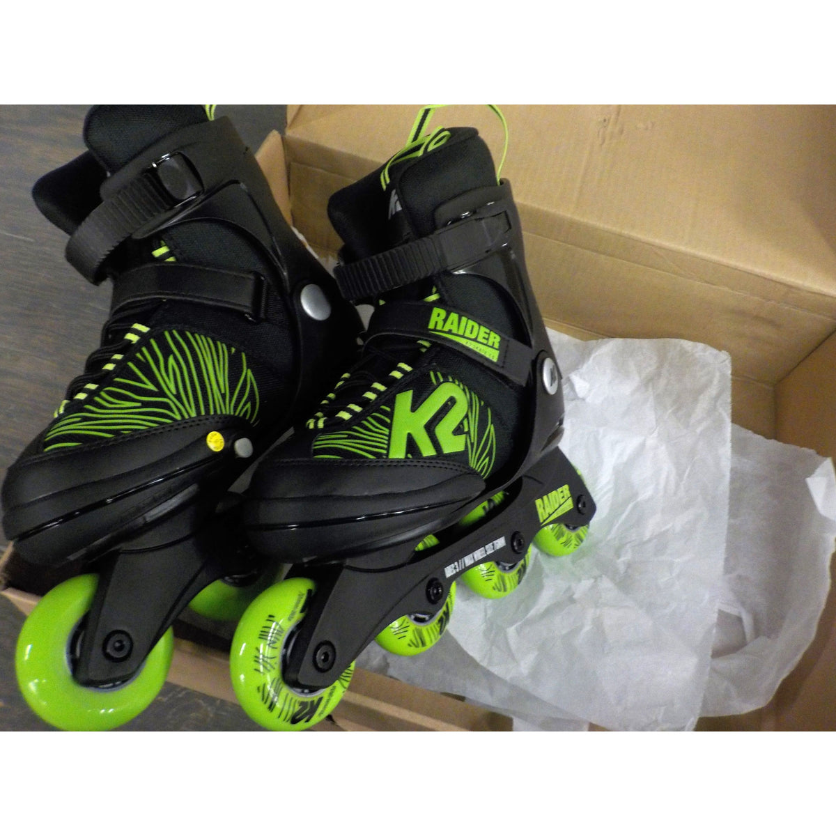 K2 Raider Kid's Inline Skates - Black/Lime - 4-8 - Used - Acceptable