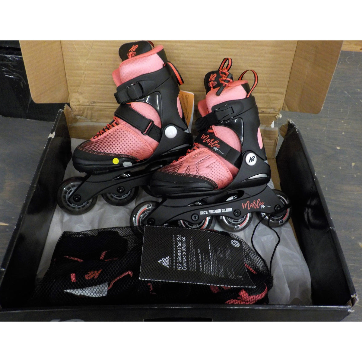 K2 Marlee Pro Kid&#39;s Inline Skates and Pads - Black/Coral - 1-5 - Used - Acceptable