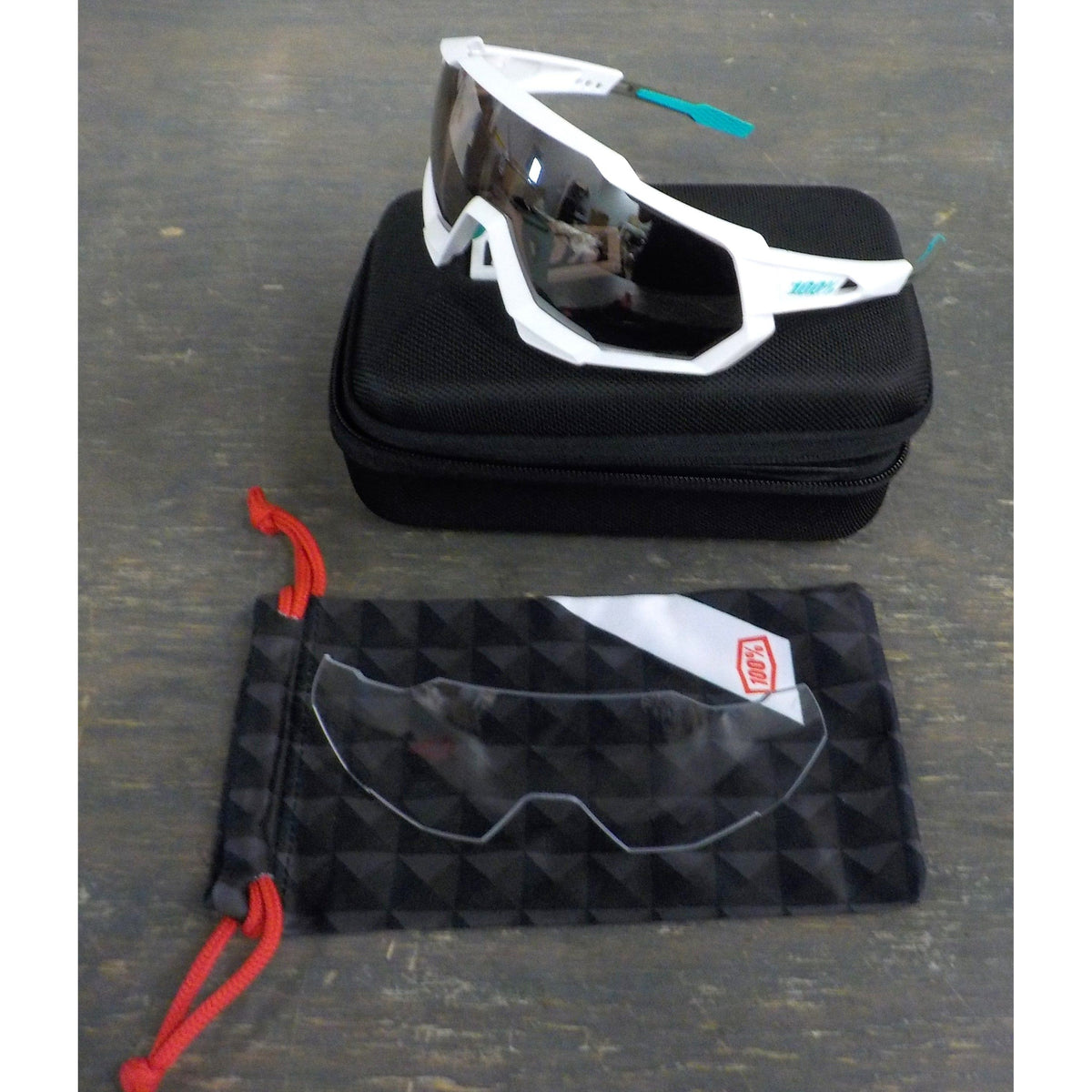 100% Speedtrap Sunglasses - BORA Hans Grohe Team White; HiPER Silver Mirror - Used - Acceptable