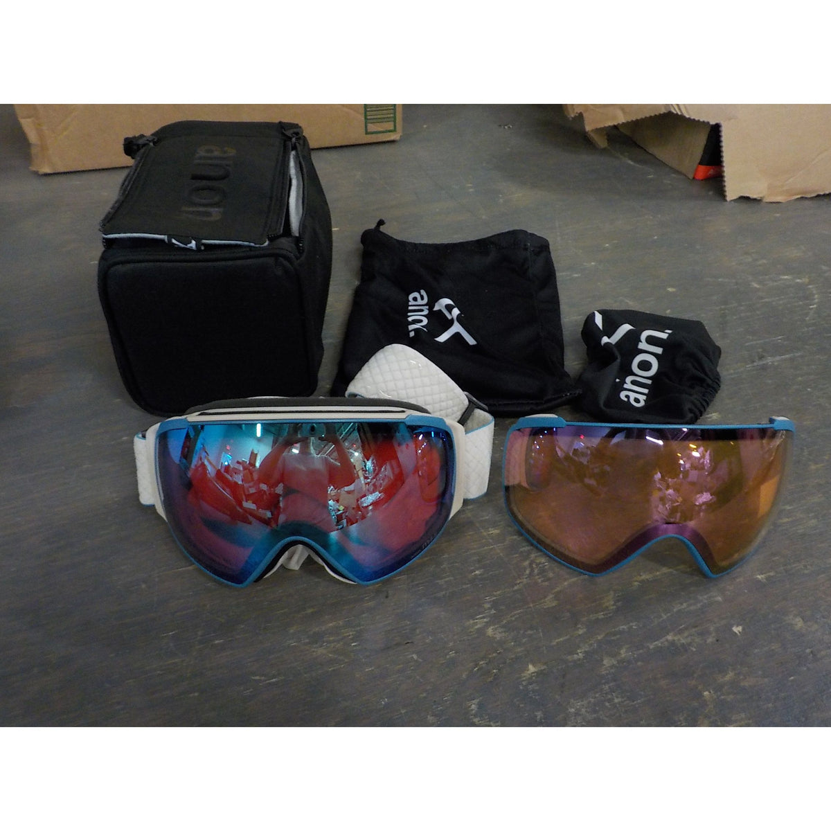 Anon M4S Goggles (Toric) + Bonus Lens + MFI Face Mask - Oat; Perceive Vari Blue + Prcve Cloudy Pink - Used - Acceptable