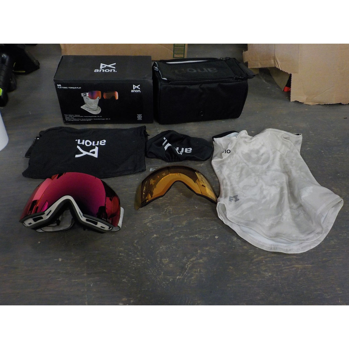 Anon M5 Goggles + Bonus Lens + MFI Face Mask - Sediment; Prcve Sunny Red + Prcve Cloudy Burst - Used - Acceptable