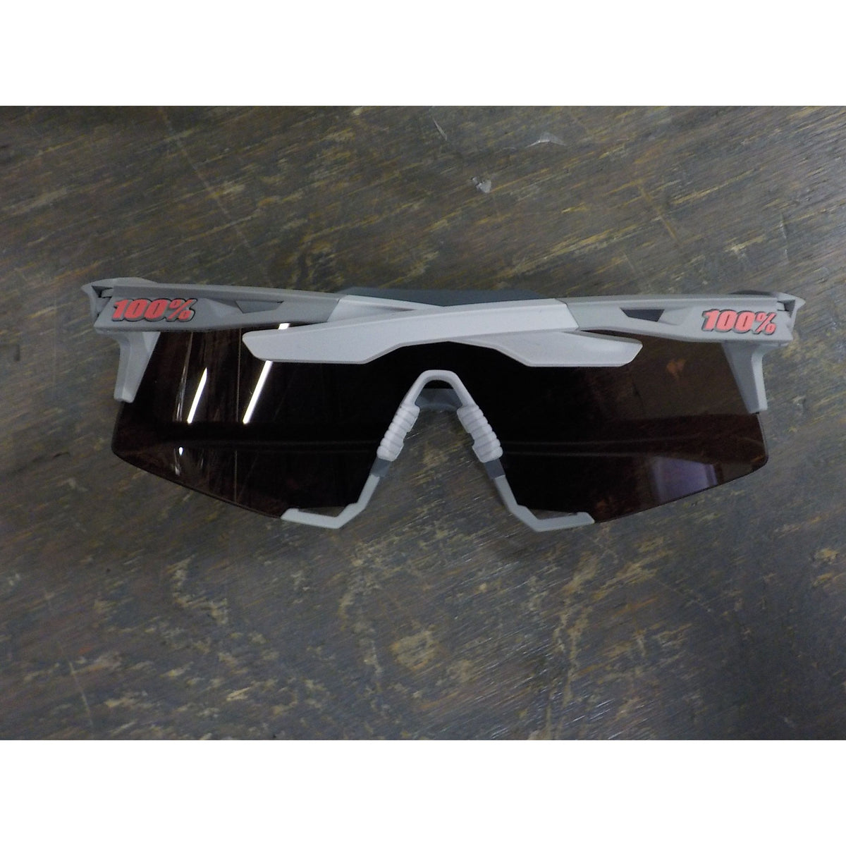 100% Speedcraft Sunglasses - Soft Tact Stone Grey; HiPER Crimson Silver Mirror - Used - Acceptable