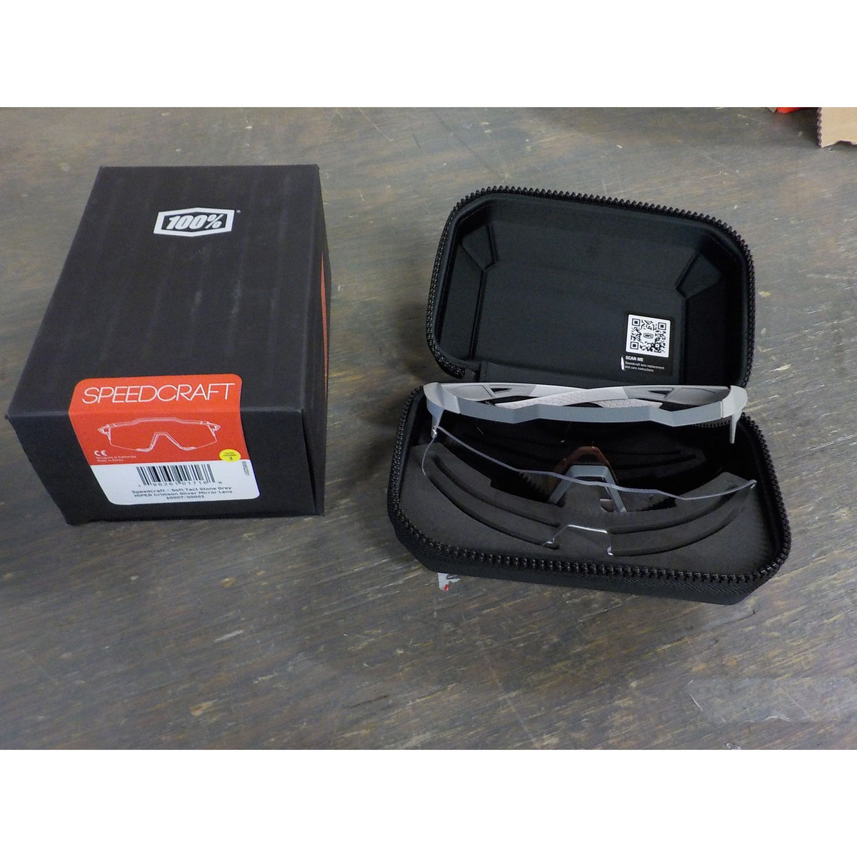100% Speedcraft Sunglasses - Soft Tact Stone Grey; HiPER Crimson Silver Mirror - Used - Acceptable