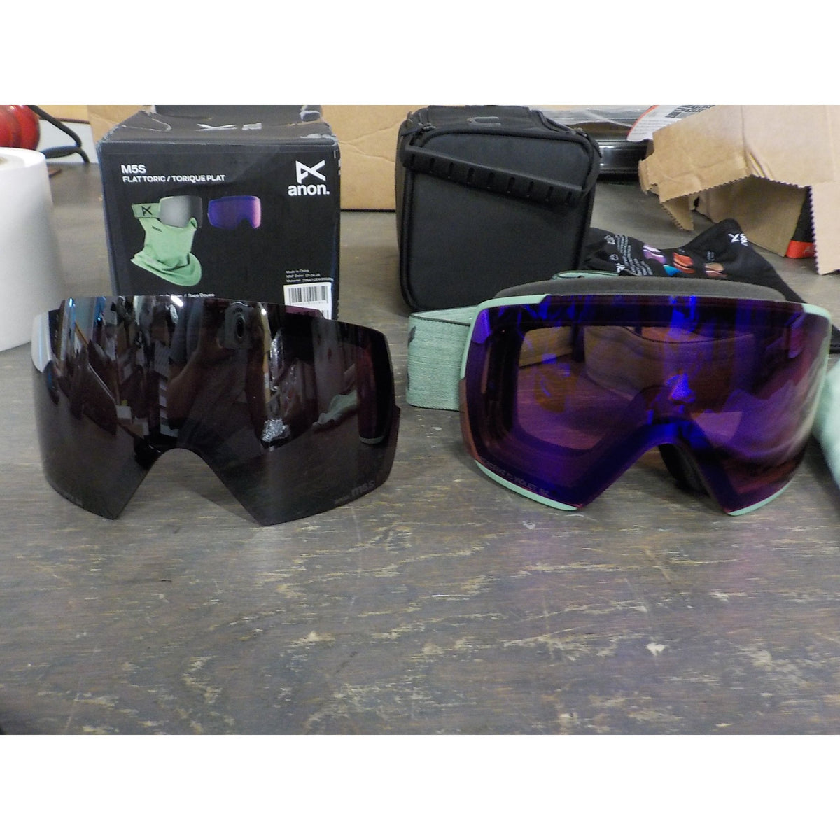 Anon M5S Goggles + Bonus Lens + MFI Face Mask - Soft Sage; Prcve Sunny Onyx + Prcve Variable Violet - Used - Acceptable