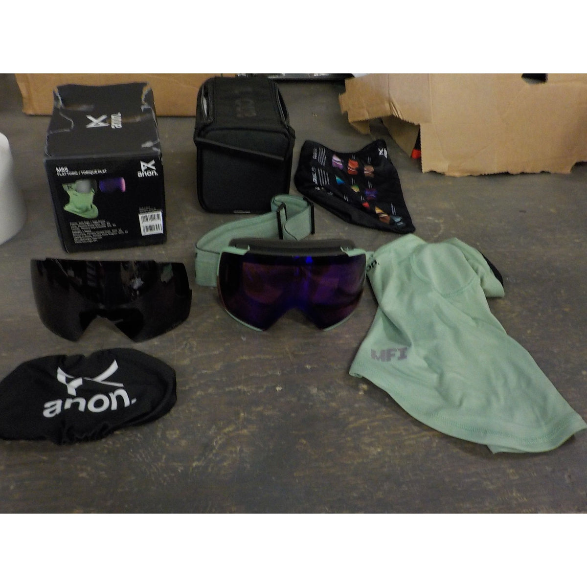 Anon M5S Goggles + Bonus Lens + MFI Face Mask - Soft Sage; Prcve Sunny Onyx + Prcve Variable Violet - Used - Acceptable