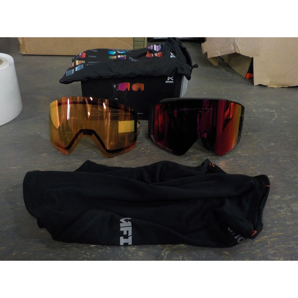 Anon Sync Goggles + Bonus Lens + MFI Face Mask - Black; Perceive Sunny Red + Perceive Cloudy Burst - Used - Acceptable