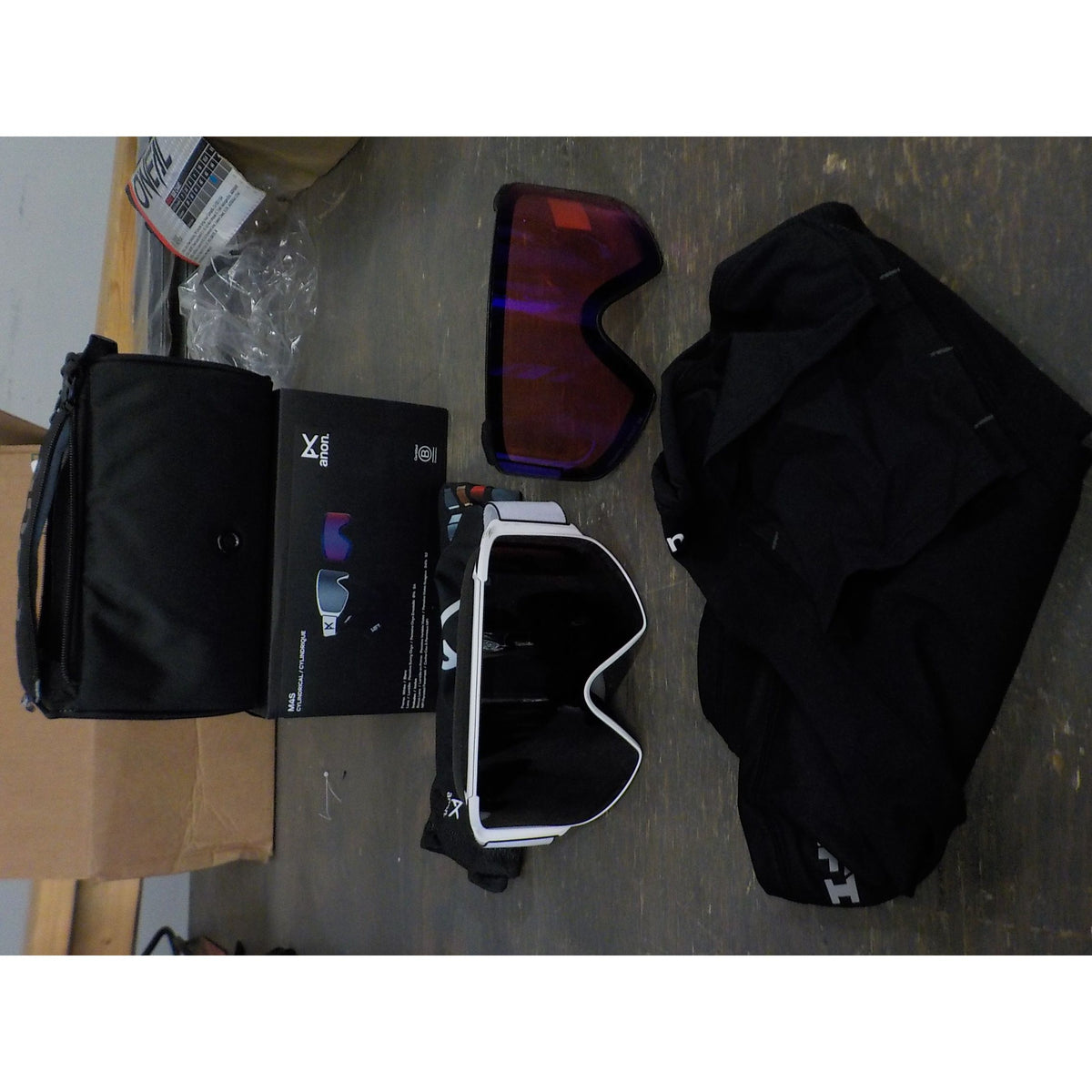 M4S Goggles (Cylindrical) + Bonus Lens + MFI Face Mask - White; Prcve Sun Onyx + Prcve Vari Violet - Used - Acceptable