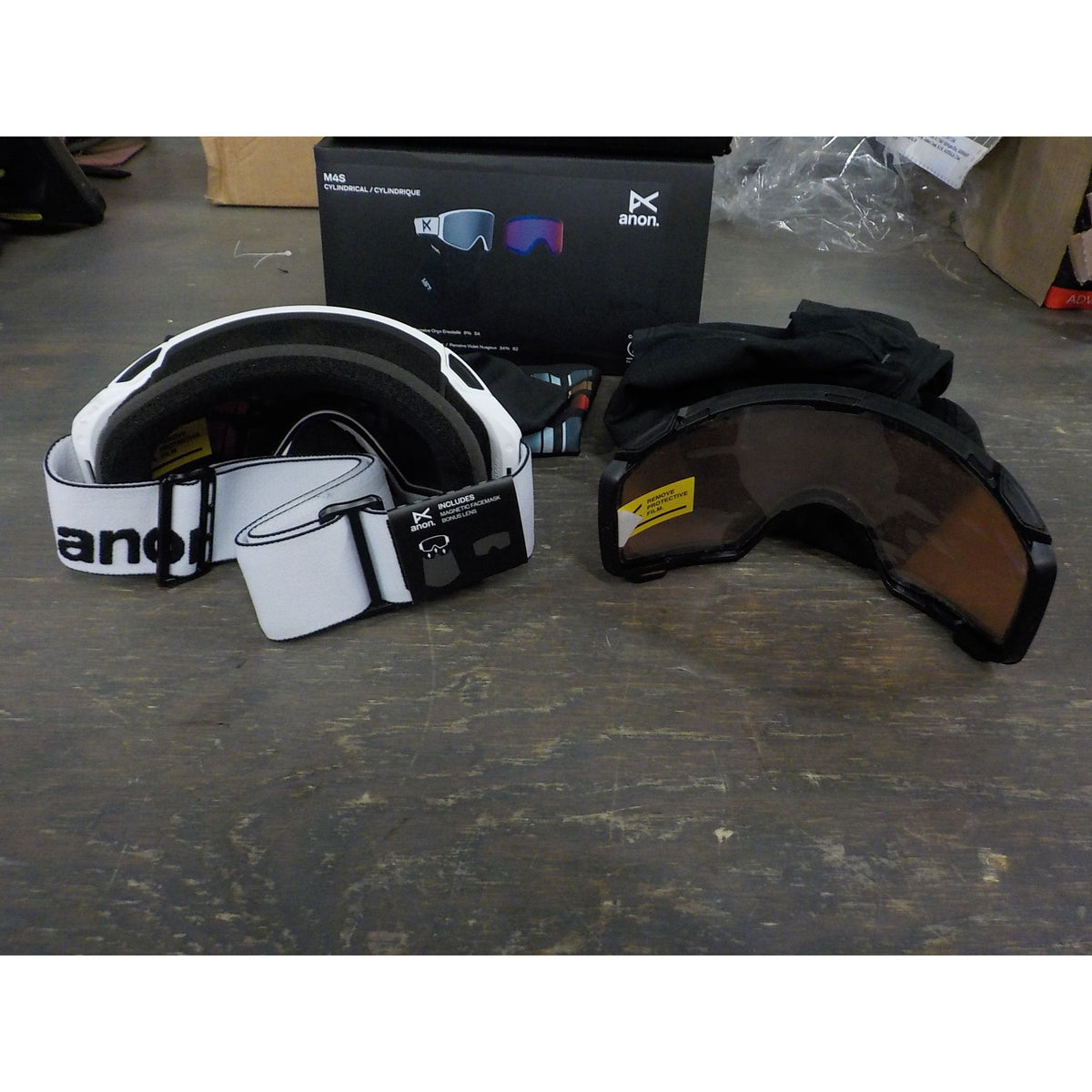 M4S Goggles (Cylindrical) + Bonus Lens + MFI Face Mask - White; Prcve Sun Onyx + Prcve Vari Violet - Used - Acceptable