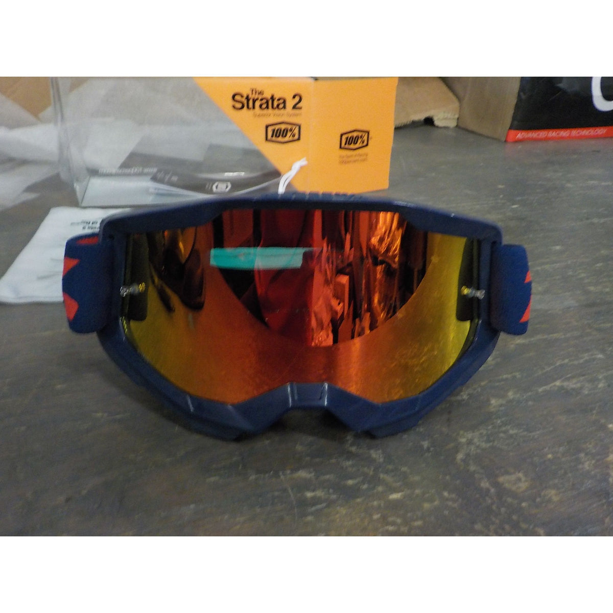 100% Strata 2 Moto/MTB Goggle - Navy; Mirror Red - Used - Acceptable