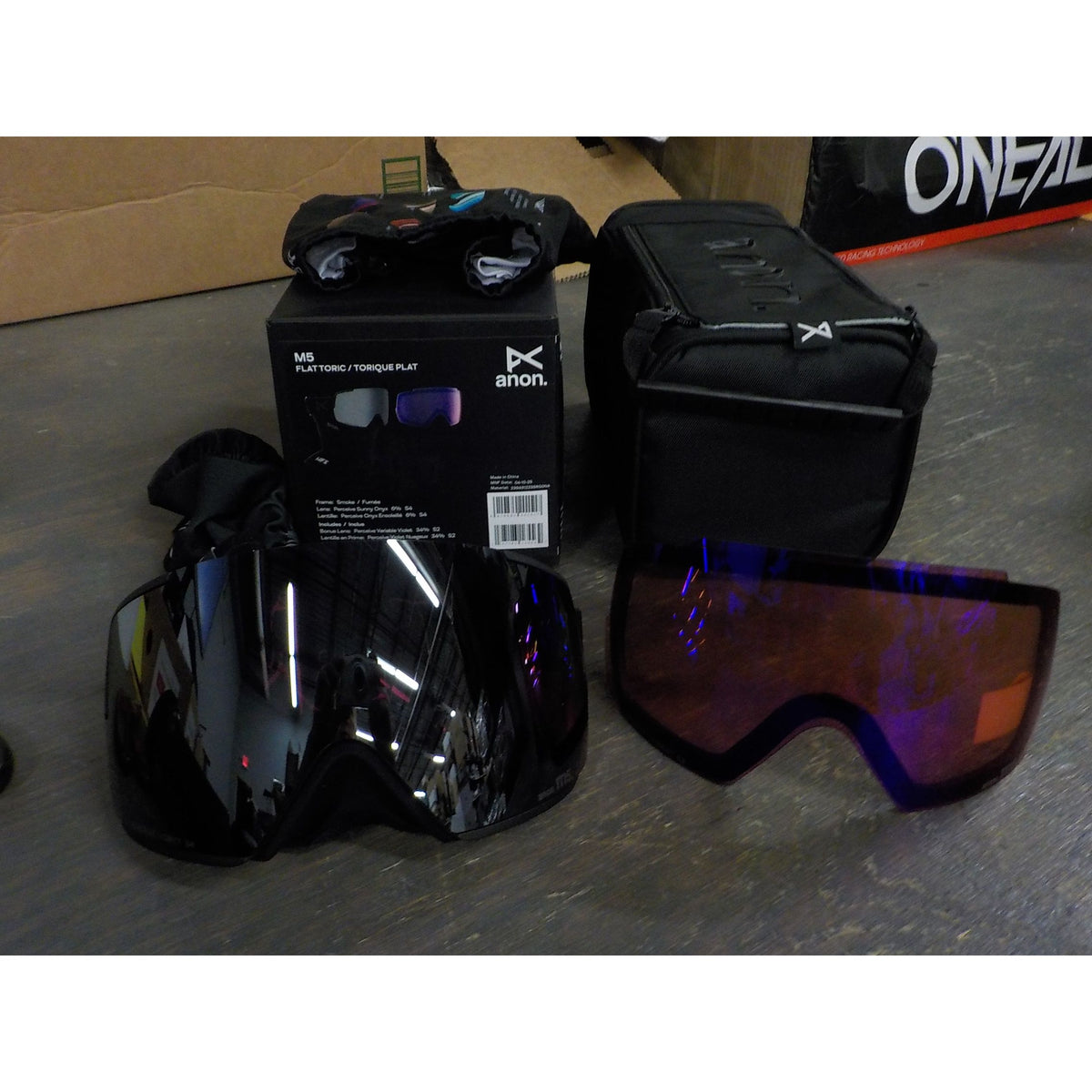 Anon M5 Goggles + Bonus Lens + MFI Face Mask - Smoke; Perceive Sunny Onyx + Perceive Variable Violet - Used - Acceptable