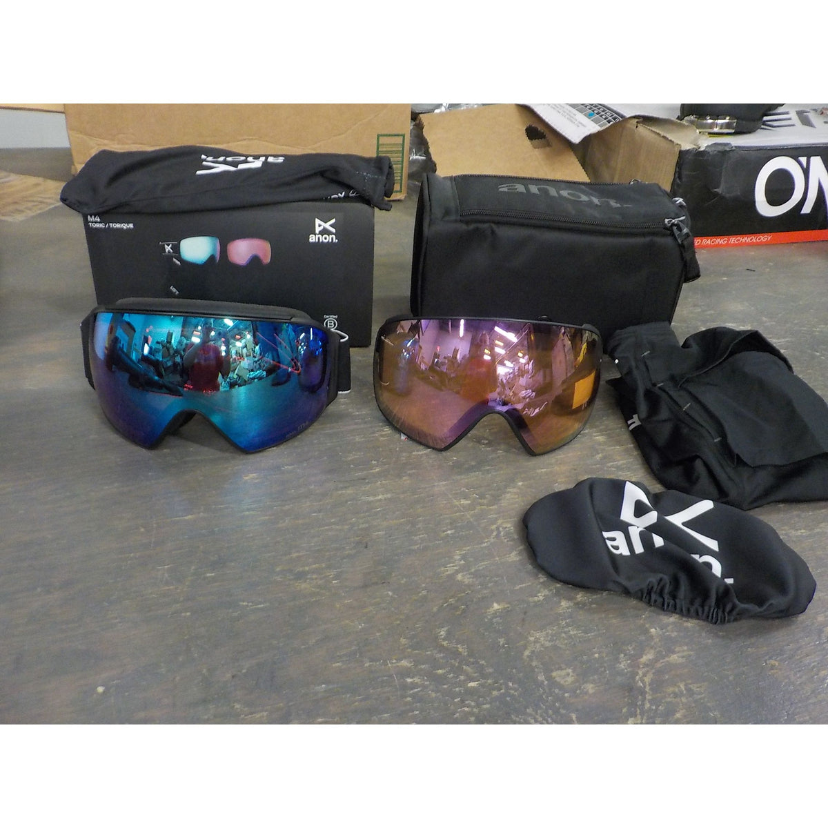 Anon M4 Goggles (Toric) + Bonus Lens + MFI Face Mask - Black; Variable Blue + Prcve Cloudy Pink - Used - Acceptable