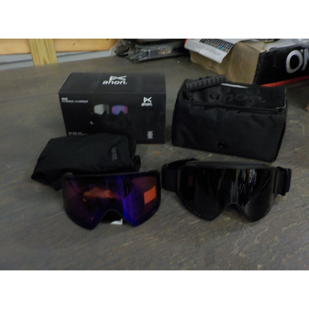 M4S Goggles (Cylindrical) + Bonus Lens + MFI Face Mask - Smoke; Prcve Sun Onyx + Prcve Vari Violet - Used - Acceptable