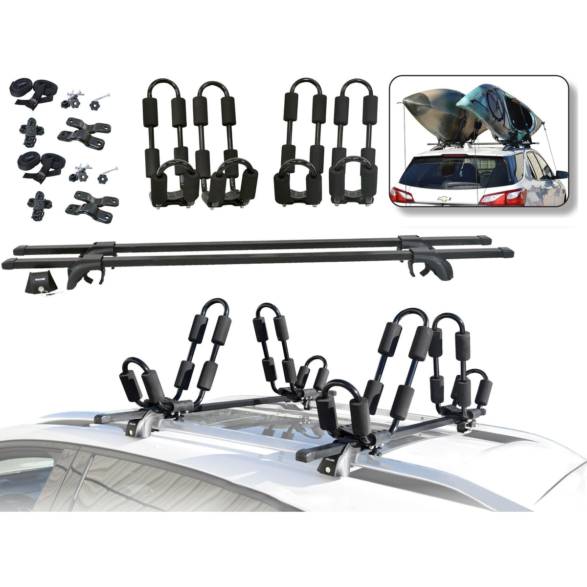 Malone MPG246 58” SteelTop Cross Bar System &amp; J-Rack Carrier(2) Package